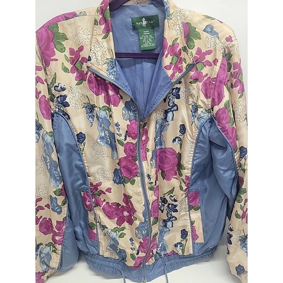 Hunt Club Vintage 90’s 100% Silk Floral Zipper Track jacket Sz Med Y2K - Picture 5 of 13